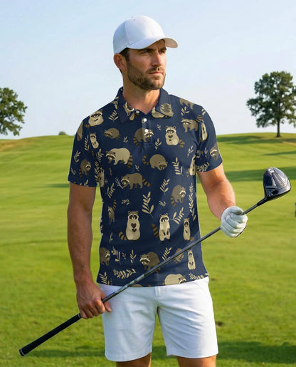 Raccoon Pattern Polo Shirt for Men – Cute Wildlife Animal Style | Netecom