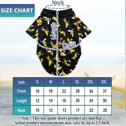 Netecom Matching Banana Pattern Hawaiian Shirt for Dog and Owner, Aloha Summer Shirt, Banana Print Outfit for Pet and Human, Beach Vacation Casual Wear