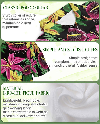 Tropical Floral 3D Polo Shirt for Men – Exotic Jungle Flower Style | Netecom
