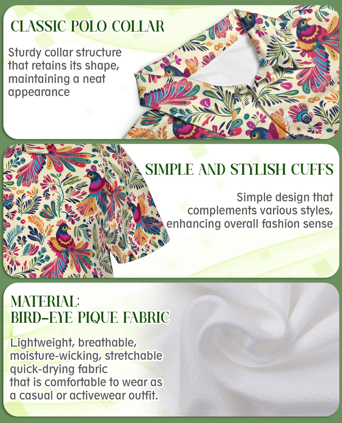 Colorful Bird Floral Polo Shirt – Tropical Pattern | Netecom