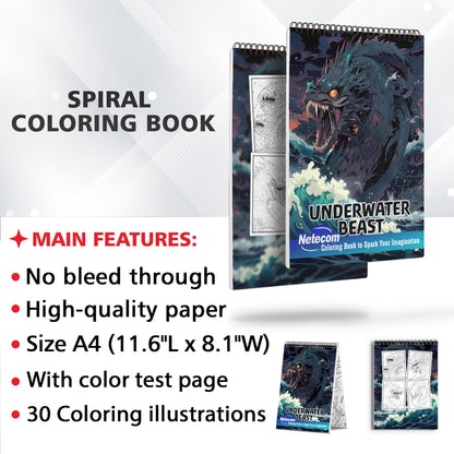 Underwater Beast Spiral Bound Coloring Book, Dive into the Depths with 30 Enchanting Coloring Pages, Exploring the Enigmatic World of Underwater Beasts