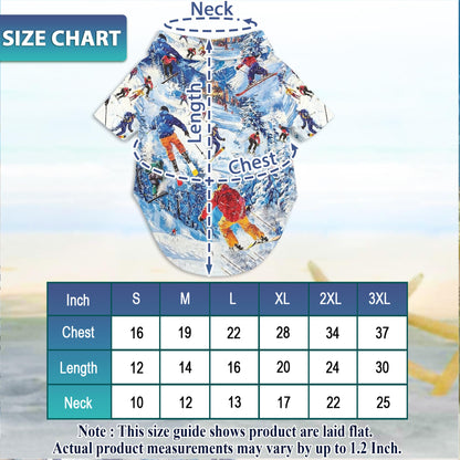 Netecom Matching Vintage Skiing Hawaiian Shirt for Dog and Owner, Aloha Summer Shirt, Retro Ski Print Outfit for Pet and Human, Beach Vacation Casual Wear