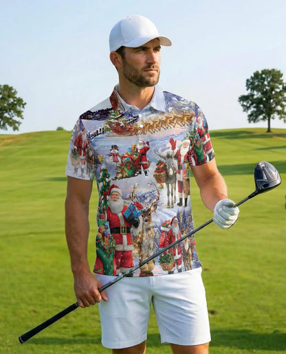 Santa Claus Christmas 3D Polo Shirt for Men – Festive Holiday Winter Style | Netecom