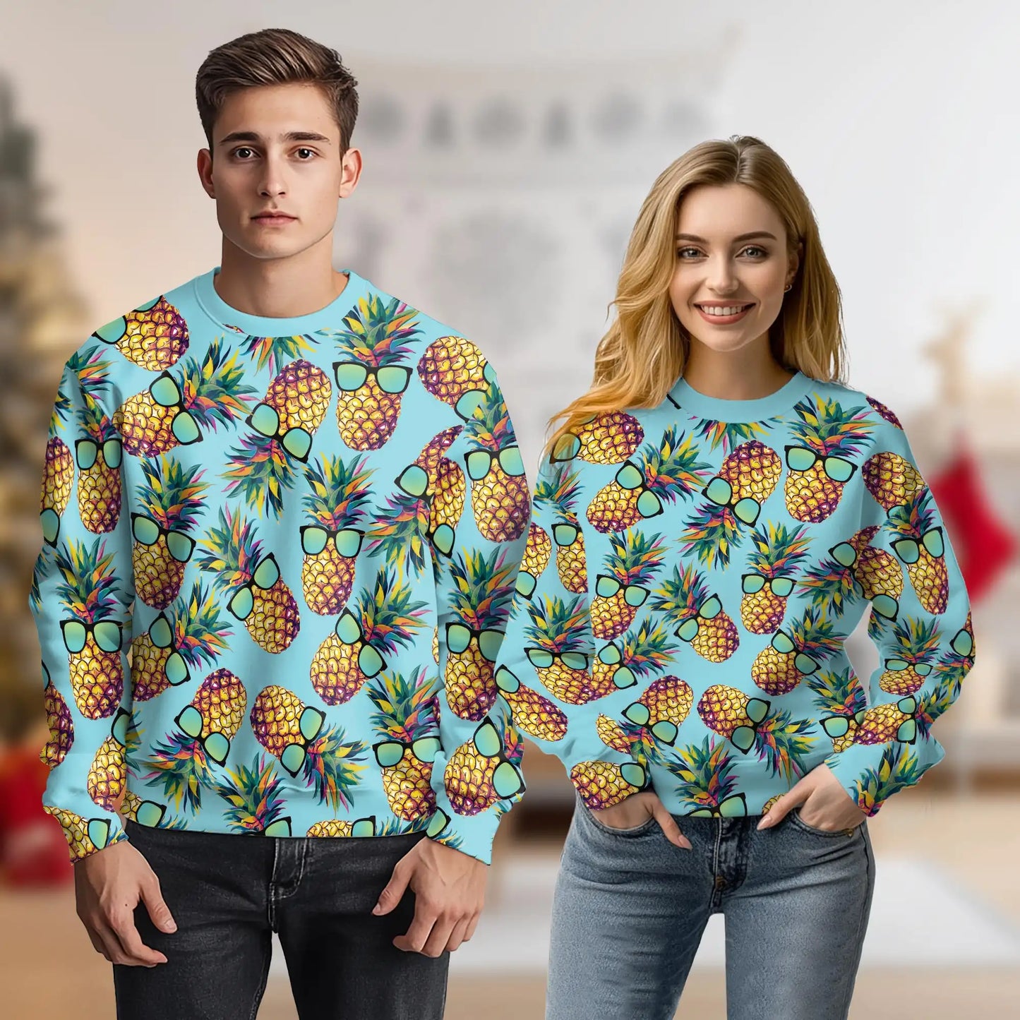 Pineapple Sunglasses Sweatshirt, 3D All Over Print Tropical Fruit Crewneck Pullover for Men Women, Summer Vacation Gift - Netecom