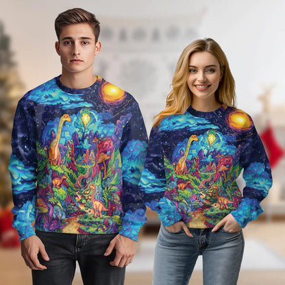 Colorful Dinosaur Sweatshirt, 3D All Over Print Prehistoric Dinosaur Crewneck Pullover for Men Women, Dinosaur Lover Gift - Netecom