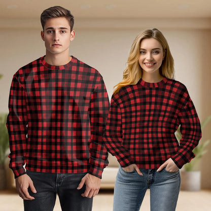Red and Black Buffalo Plaid Sweatshirt, 3D All Over Print Classic Checkered Pattern Crewneck Pullover for Men Women, Rustic Style Gift - Netecom