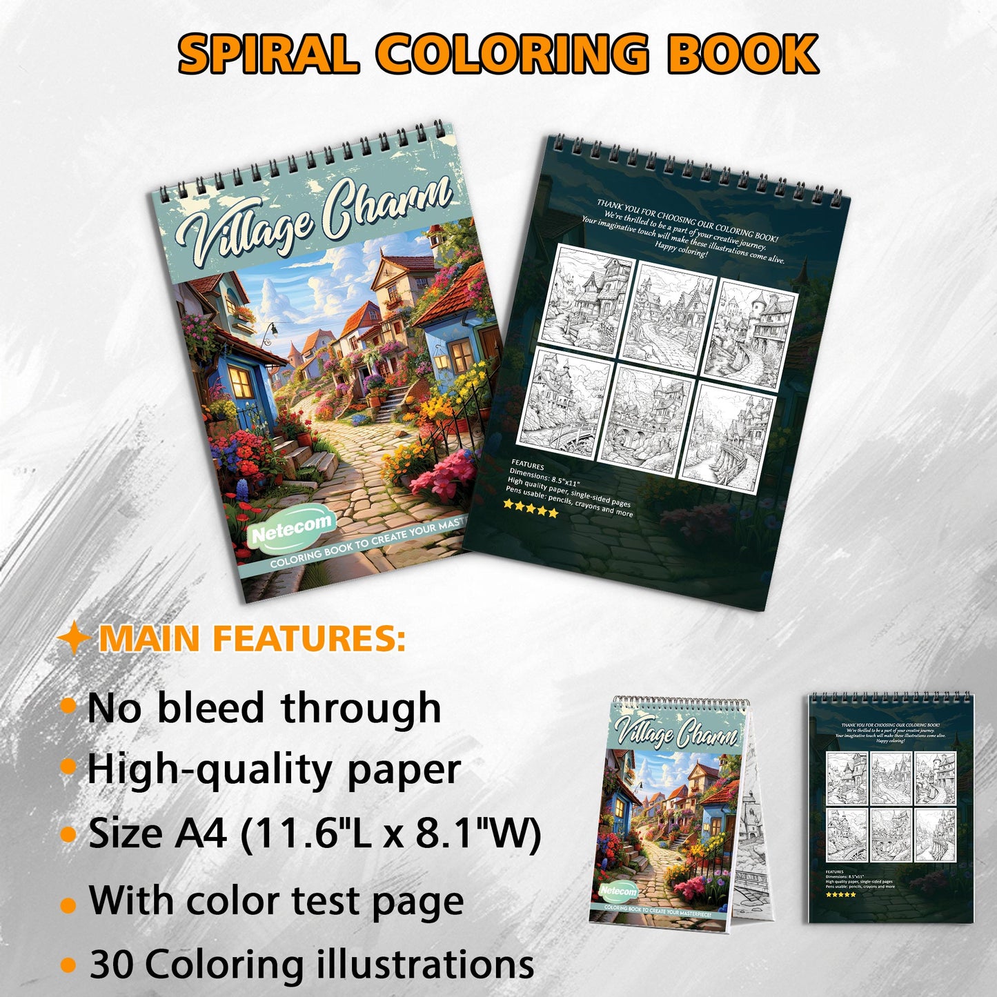 Village Charm Spiral Bound Coloring Book, Picturesque Village Scenes for a Relaxing Escape, Great for Those Seeking Quaint and Rustic Beauty