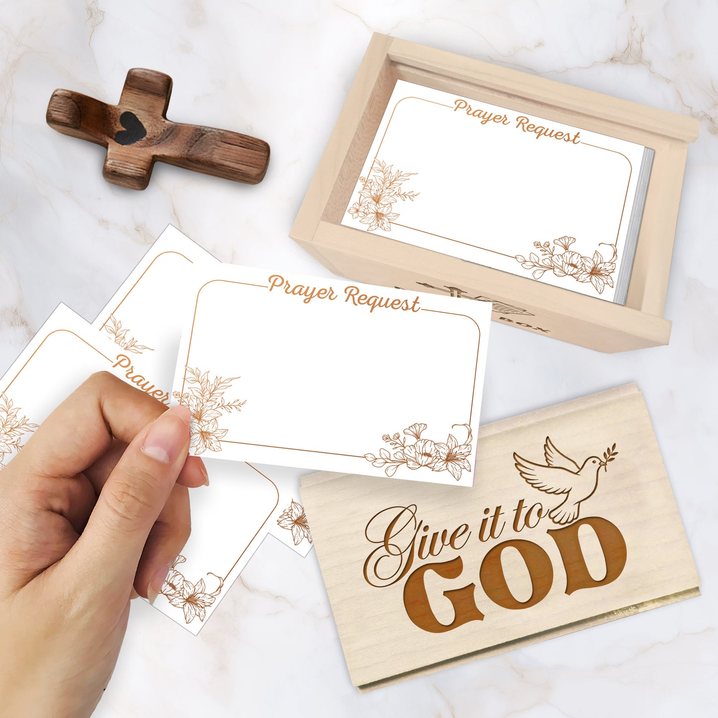 Netecom Personalized Wooden Prayer Box with 100 Prayer Request Cards & Custom Name Cross – Meaningful Religious Gift for Faith and Reflection