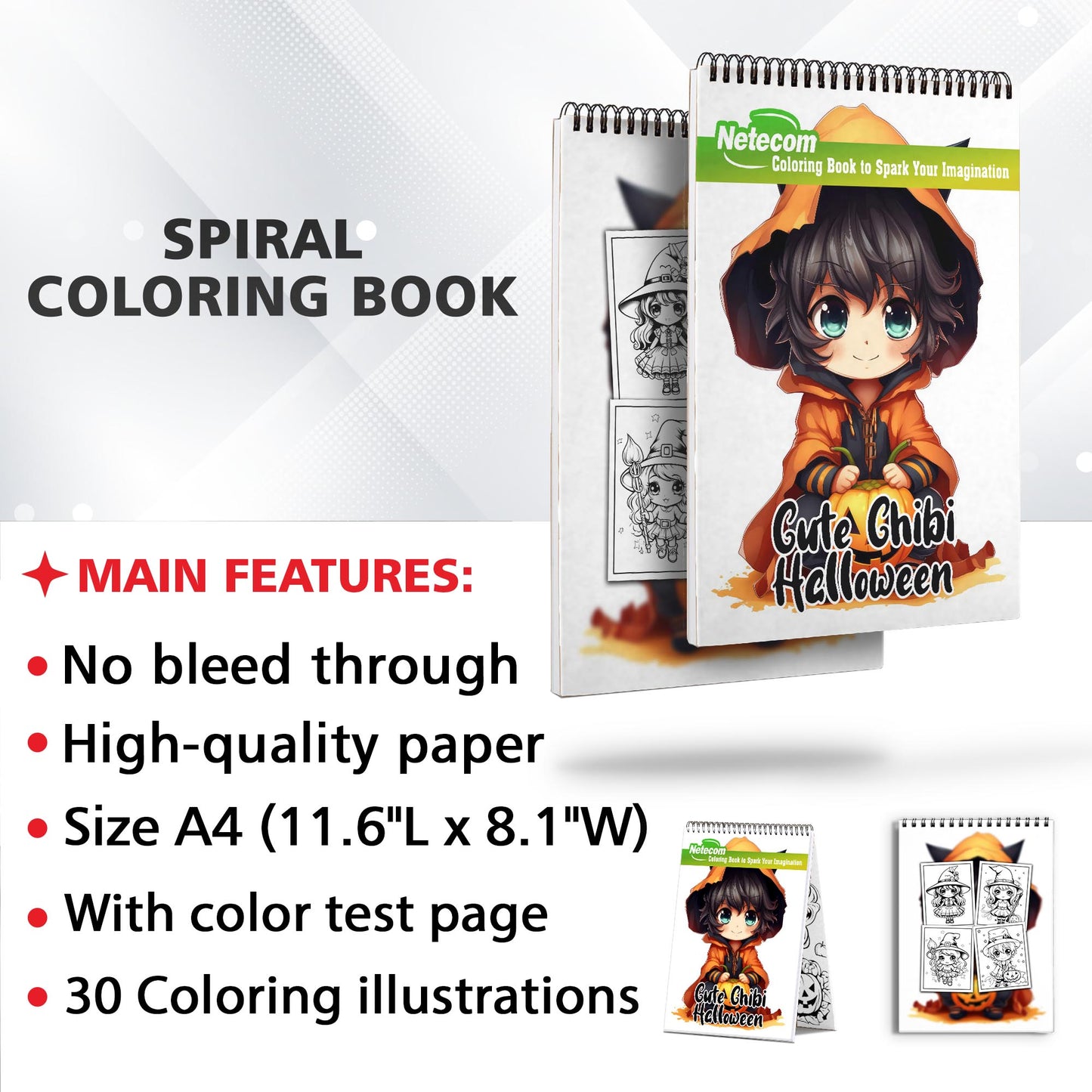 Cute Chibi Halloween Witchy Spiral Bound Coloring Book, Join the Adorable Halloween Celebration with 30 Enchanting Pages, Where Cute Chibi Witches Cast Spells of Delight.