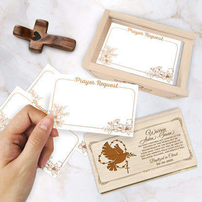 Netecom Personalized Baptism Prayer Box with 100 Prayer Request Cards & Wooden Cross, Custom Name & Year Keepsake, Christian Baptism Gift
