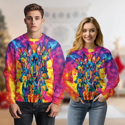 Colorful Doberman Pinscher Sweatshirt, 3D All Over Print Dog Crewneck Pullover for Men Women, Doberman Lover Gift - Netecom