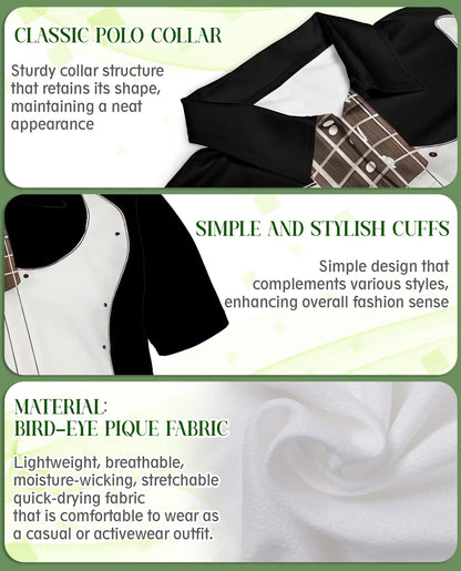 Bass Guitar 3D Polo Shirt for Men – Musician Rock Band Style | Netecom
