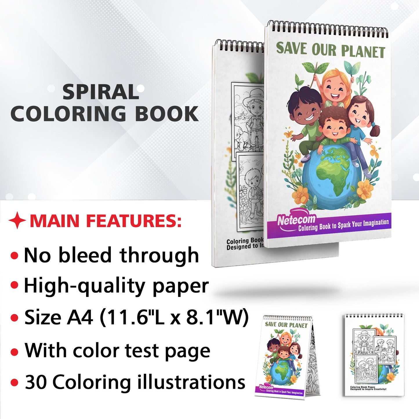 Save Our Planet Spiral Bound Coloring Book For Kids, Join the Mission with 30 Inspiring Coloring Pages, Encouraging Kids to Save Our Planet through Sustainable Actions