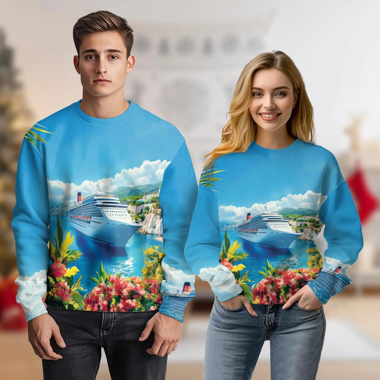 Cruise Ship Sweatshirt, 3D All Over Print Ocean Travel Crewneck Pullover for Men Women, Cruise Vacation Lover Gift - Netecom
