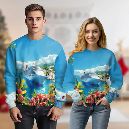 Cruise Ship Sweatshirt, 3D All Over Print Ocean Travel Crewneck Pullover for Men Women, Cruise Vacation Lover Gift - Netecom