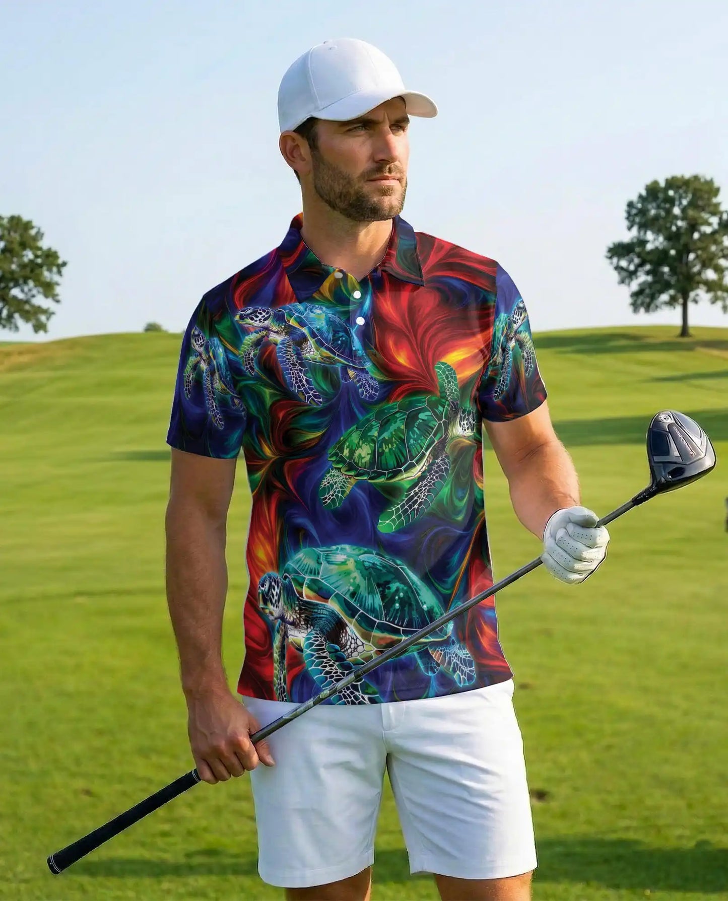 Vibrant Sea Turtle Polo Shirt for Men – Colorful Ocean Design | Netecom