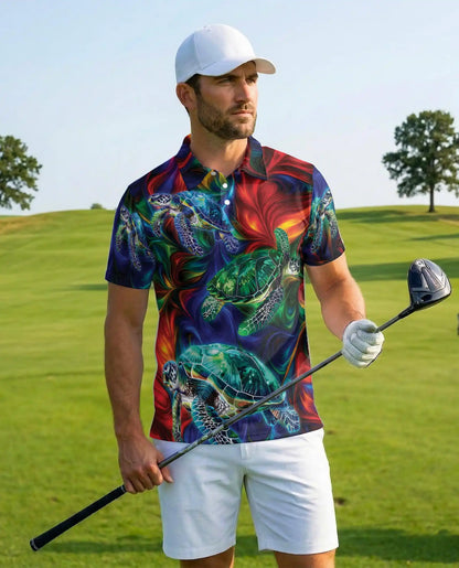 Vibrant Sea Turtle Polo Shirt for Men – Colorful Ocean Design | Netecom