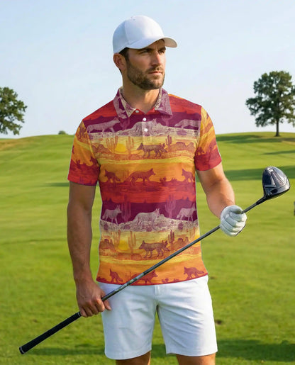 Desert Coyote Polo Shirt for Men – Western Sunset Style | Netecom