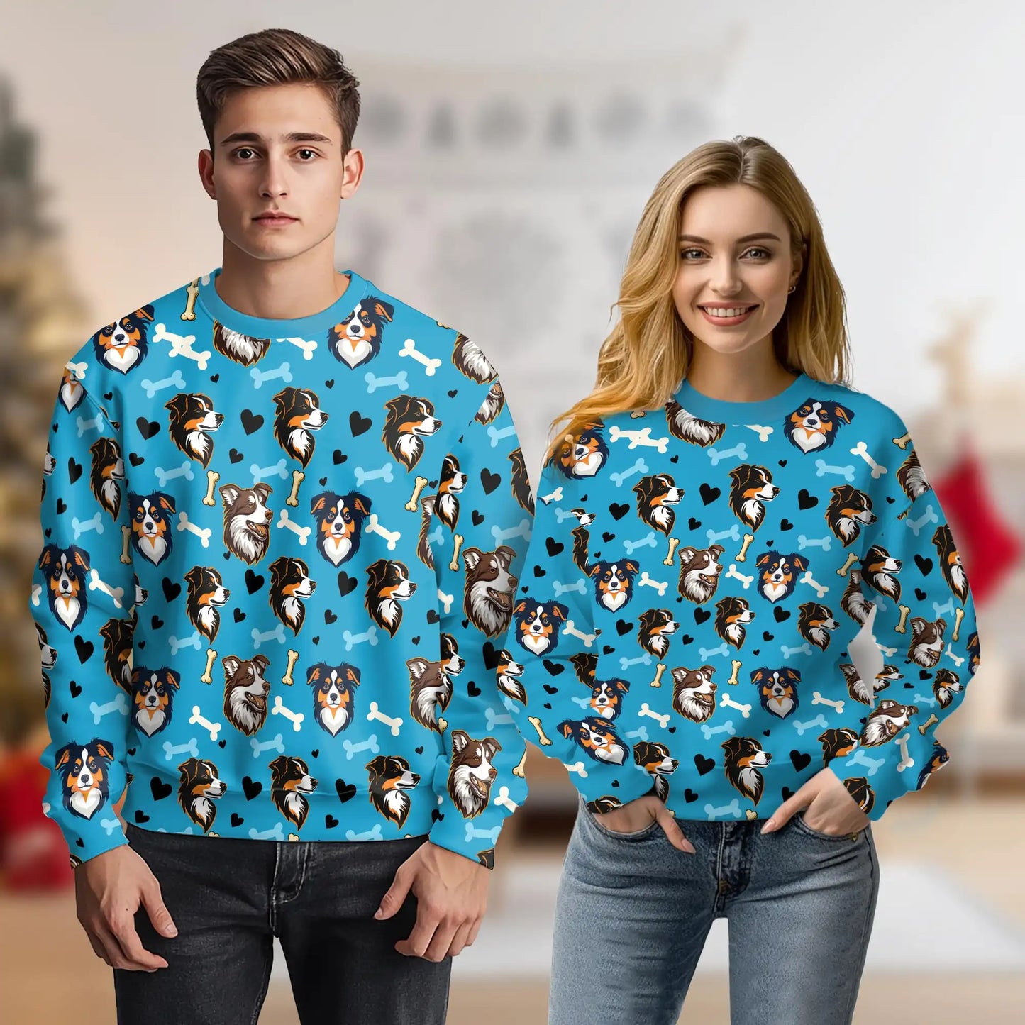 Australian Shepherd Sweatshirt, 3D All Over Print Aussie Dog Crewneck Pullover for Men Women, Australian Shepherd Lover Gift - Netecom