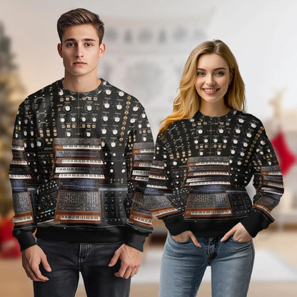 Synthesizer Sweatshirt, 3D All Over Print Electronic Keyboard Music Crewneck Pullover for Men Women, Synthesizer Player Gift - Netecom