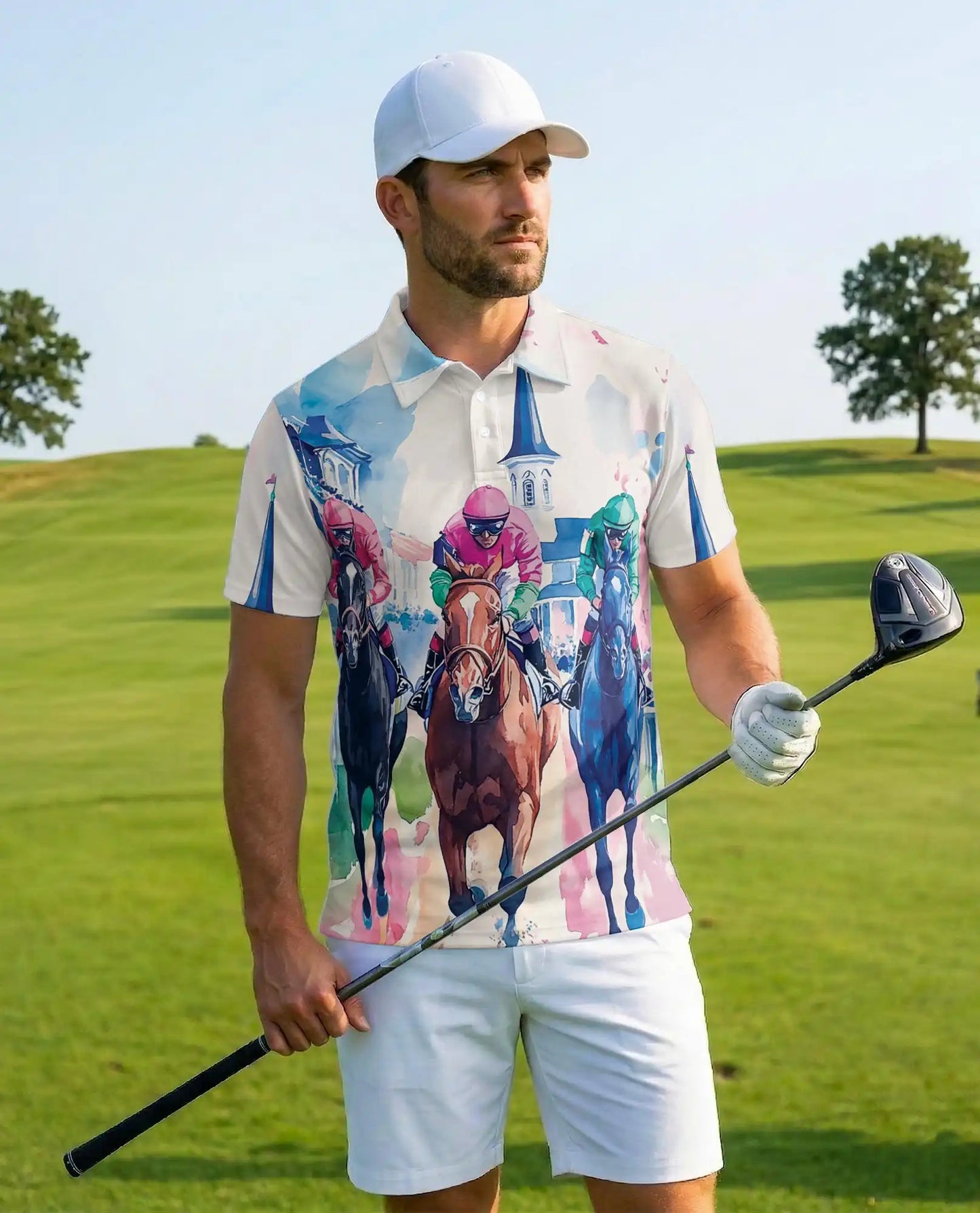 Horse Racing Polo Shirt - Watercolor Derby Jockey Style | Netecom