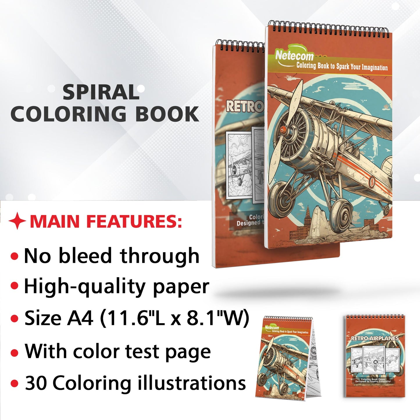 Retro Airplanes Spiral Bound Coloring Book, Immerse Yourself in 30 Retro Airplanes Coloring Pages for Airplanes Admirers to Experience the Wonder