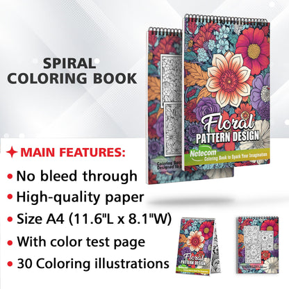 Floral Pattern Spiral Bound Coloring Book,  Embark on a Coloring Journey with 30 Intricate Flower Doodles for Relaxation and Inspiration