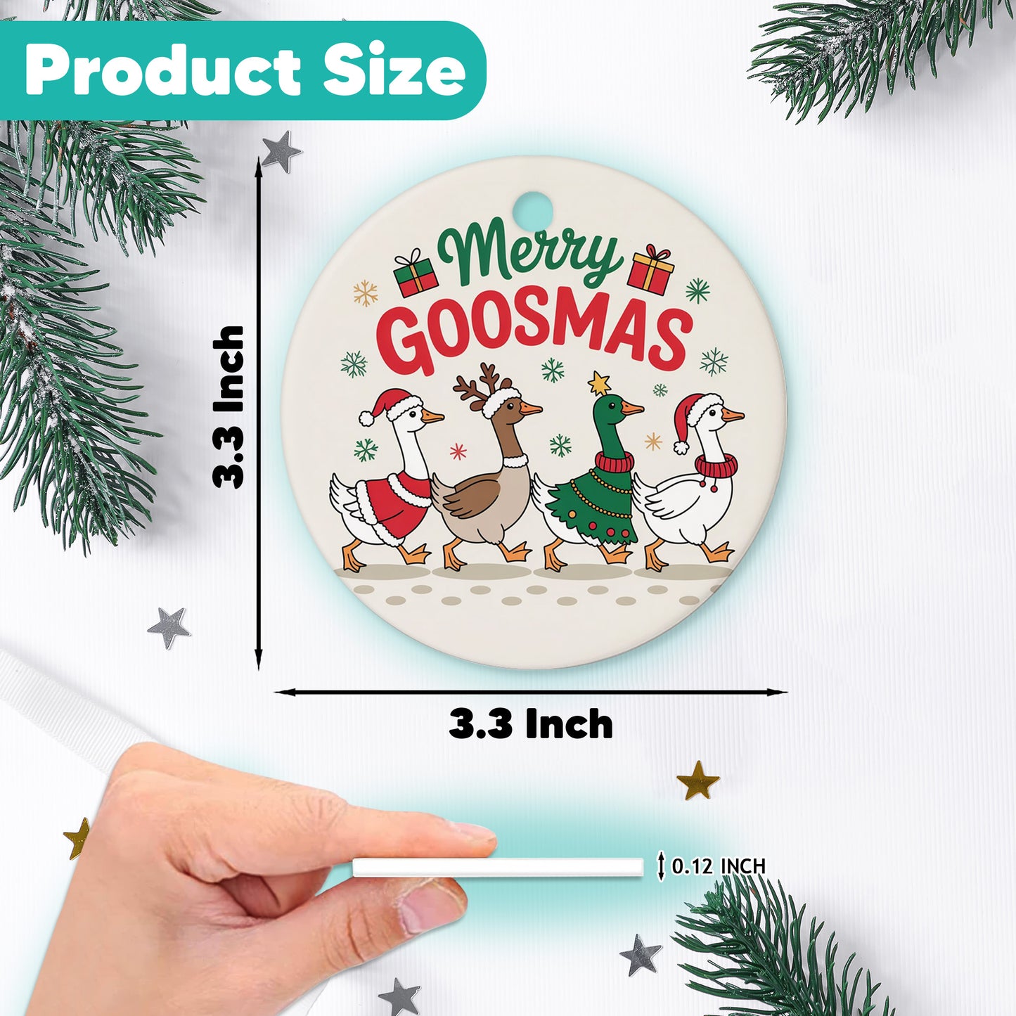 Netecom Funny Goose in Christmas Style Ornament, Merry Goosmas Ceramic Ornament for Christmas Tree Hanging Decorations Gift, Farmhouse Decor, Gifts for Farmer, Holiday Party Present