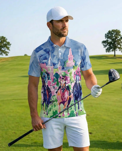 Horse Racing Art Polo Shirt – Colorful Derby Style | Netecom