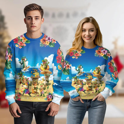 Crocodile Alligator Beach Sweatshirt, 3D All Over Print Tropical Reptile Crewneck Pullover for Men Women, Beach Animal Lover Gift - Netecom