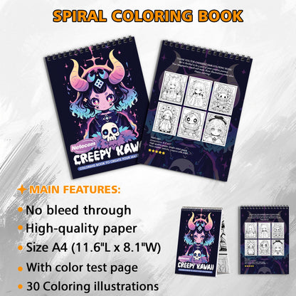 Creepy Kawaii Spiral Bound Coloring Book, Spooky Yet Cute Illustrations for a Unique Art Experience, Ideal for Fans of Kawaii and Creepy Cute Styles