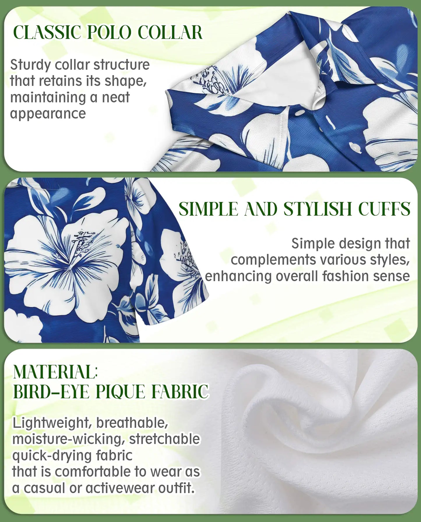 Blue White Hibiscus Polo Shirt | Netecom