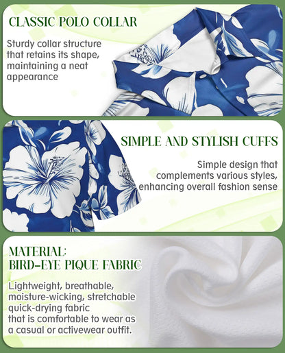 Blue White Hibiscus Polo Shirt | Netecom
