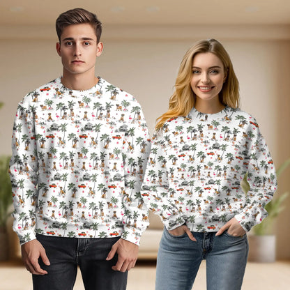 Boxer Beach Retro Sweatshirt, 3D All Over Print Vintage Dog Coastal Crewneck Pullover for Men Women, Boxer Lover Gift - Netecom