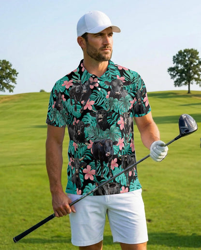 Tropical Black Cow Polo Shirt for Men – Farm Animal Lover Style | Netecom