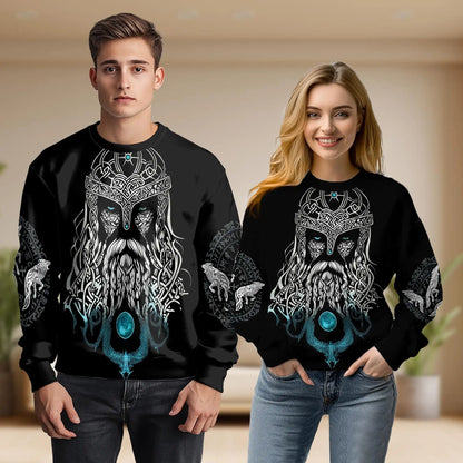 Viking Odin Medieval Sweatshirt, 3D All Over Print Norse Warrior Crewneck Pullover for Men Women, Viking Lover Gift - Netecom