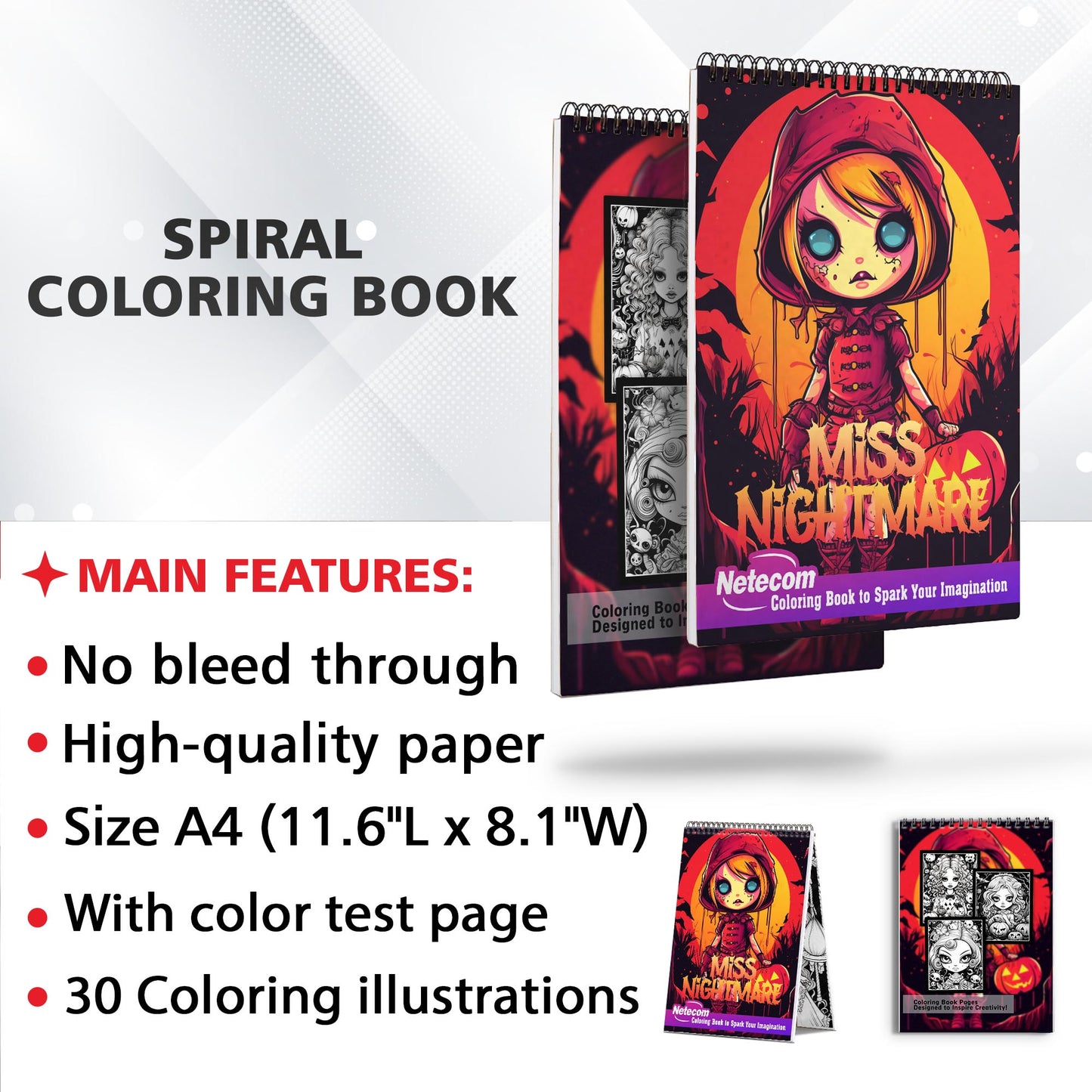 Miss Nightmare Spiral Bound Coloring Book, Enter the Dark and Mysterious World of Miss Nightmare with 30 Hauntingly Beautiful Coloring Pages