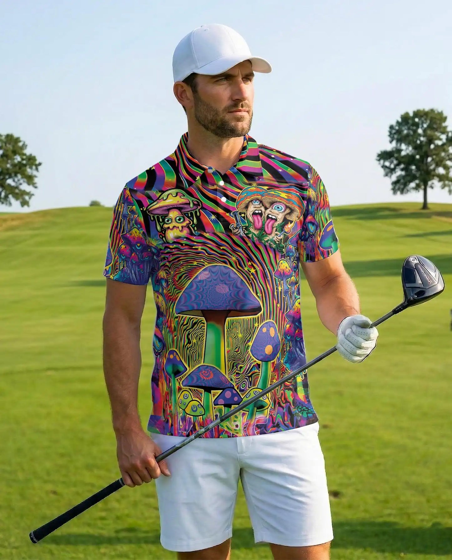 Psychedelic Mushroom Trippy Polo Shirt for Men – Colorful Psy Art | Netecom