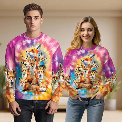 Colorful Fox Sweatshirt, 3D All Over Print Wildlife Animal Crewneck Pullover for Men Women, Fox Lover Gift - Netecom