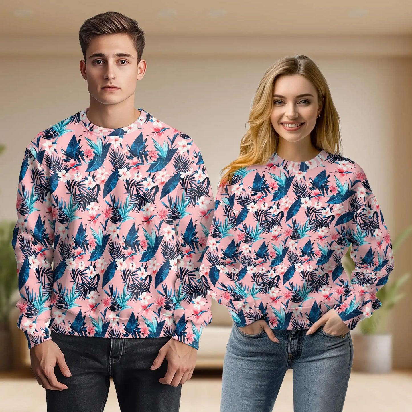 Tropical Floral Sweatshirt, 3D All Over Print Exotic Flower Crewneck Pullover for Men Women, Tropical Lover Gift - Netecom