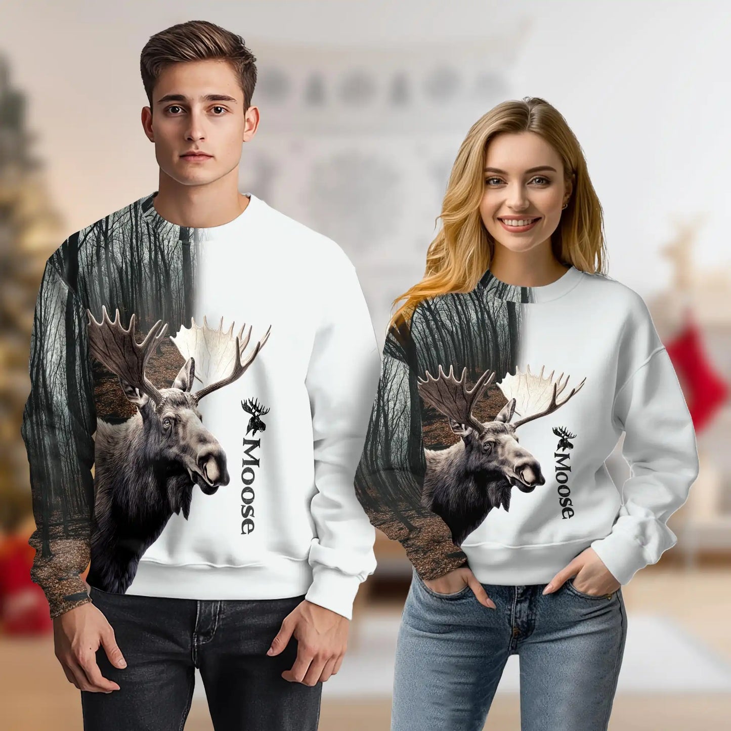 Awesome 3D Moose Sweatshirt, All Over Print Wildlife Crewneck Pullover for Men Women, Moose Lover Gift - Netecom