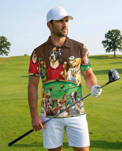 Funny Dogs Playing Pool 3D Polo Shirt for Men – Beer Party Pet Style | Netecom