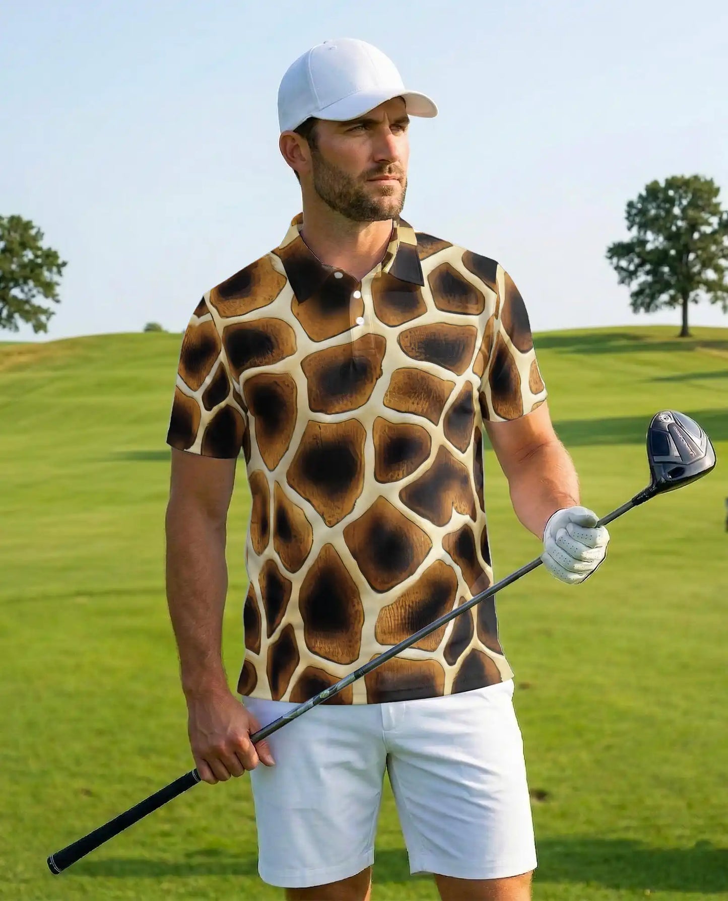 Giraffe Print Polo Shirt-Safari Animal Pattern Design | Netecom