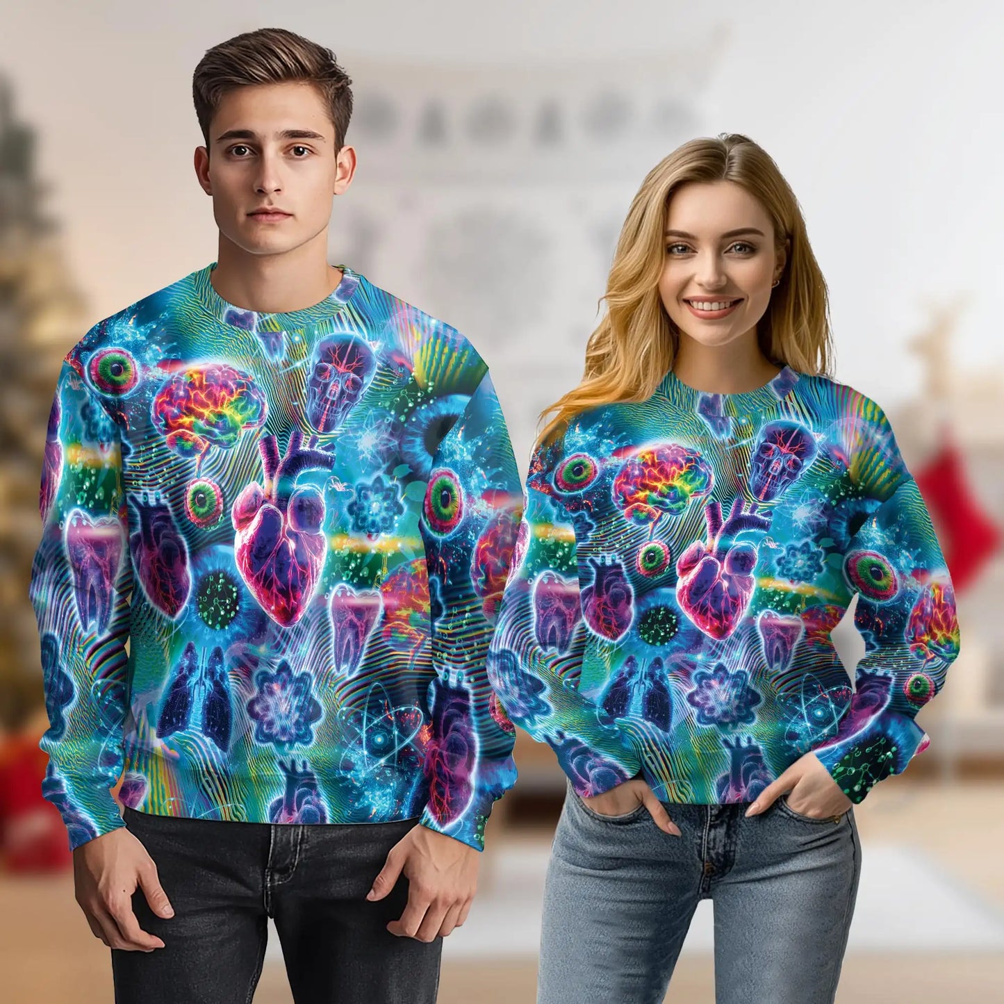 Biology Neon Sweatshirt, 3D All Over Print Science DNA Crewneck Pullover for Men Women, Biology Lover Gift - Netecom