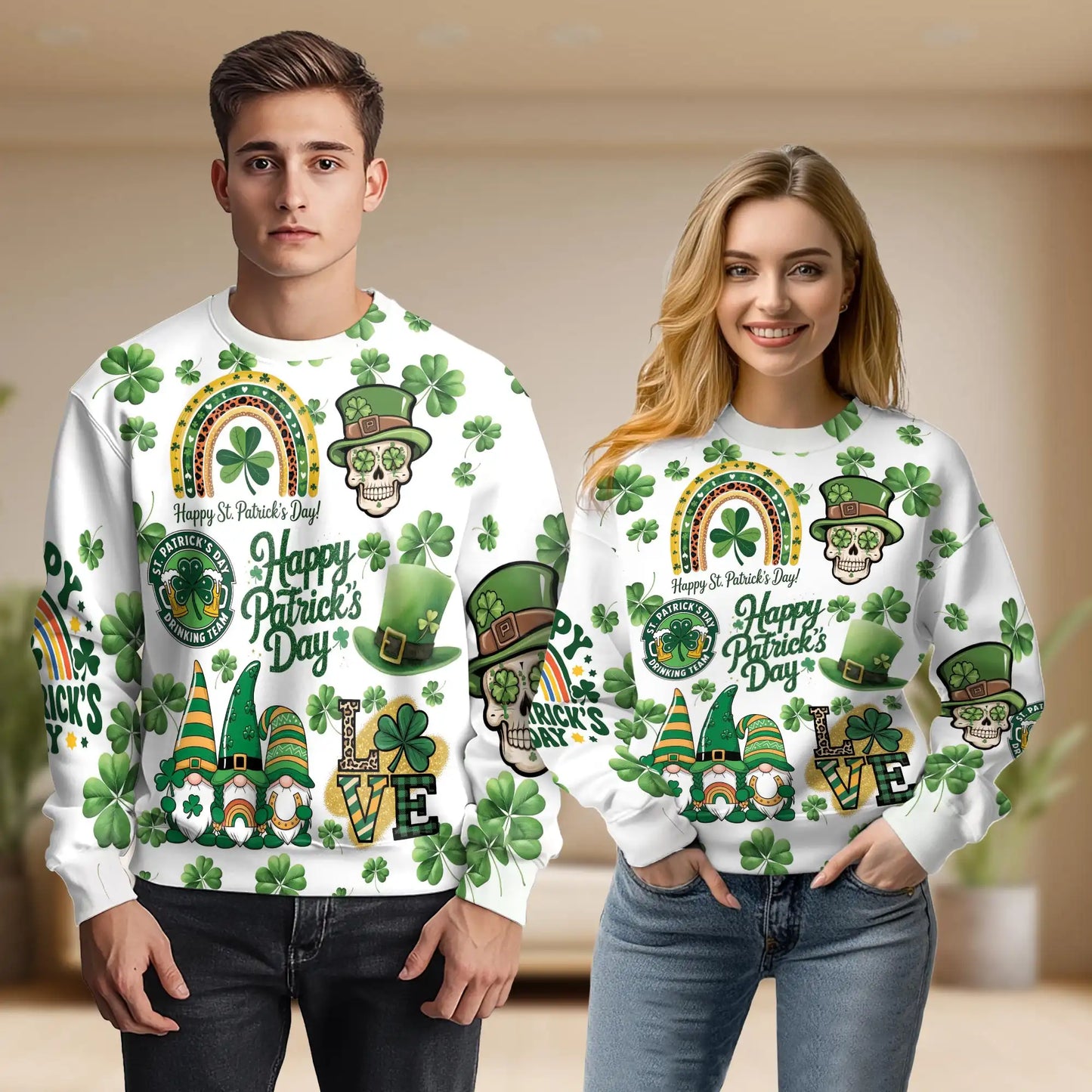 Leprechaun Shamrock Happy Saint Patrick's Day Sweatshirt, 3D All Over Print Irish Holiday Crewneck Pullover for Men Women, St. Patrick's Day Gift - Netecom