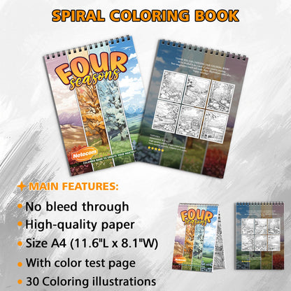 Four Seasons Spiral Bound Coloring Book, Seasonal Landscapes to Celebrate the Beauty of Nature, Great for Those Enjoying the Changes of the Year