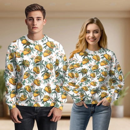 Taco Tropical Vintage Sweatshirt, 3D All Over Print Retro Mexican Food Crewneck Pullover for Men Women, Taco Lover Gift - Netecom
