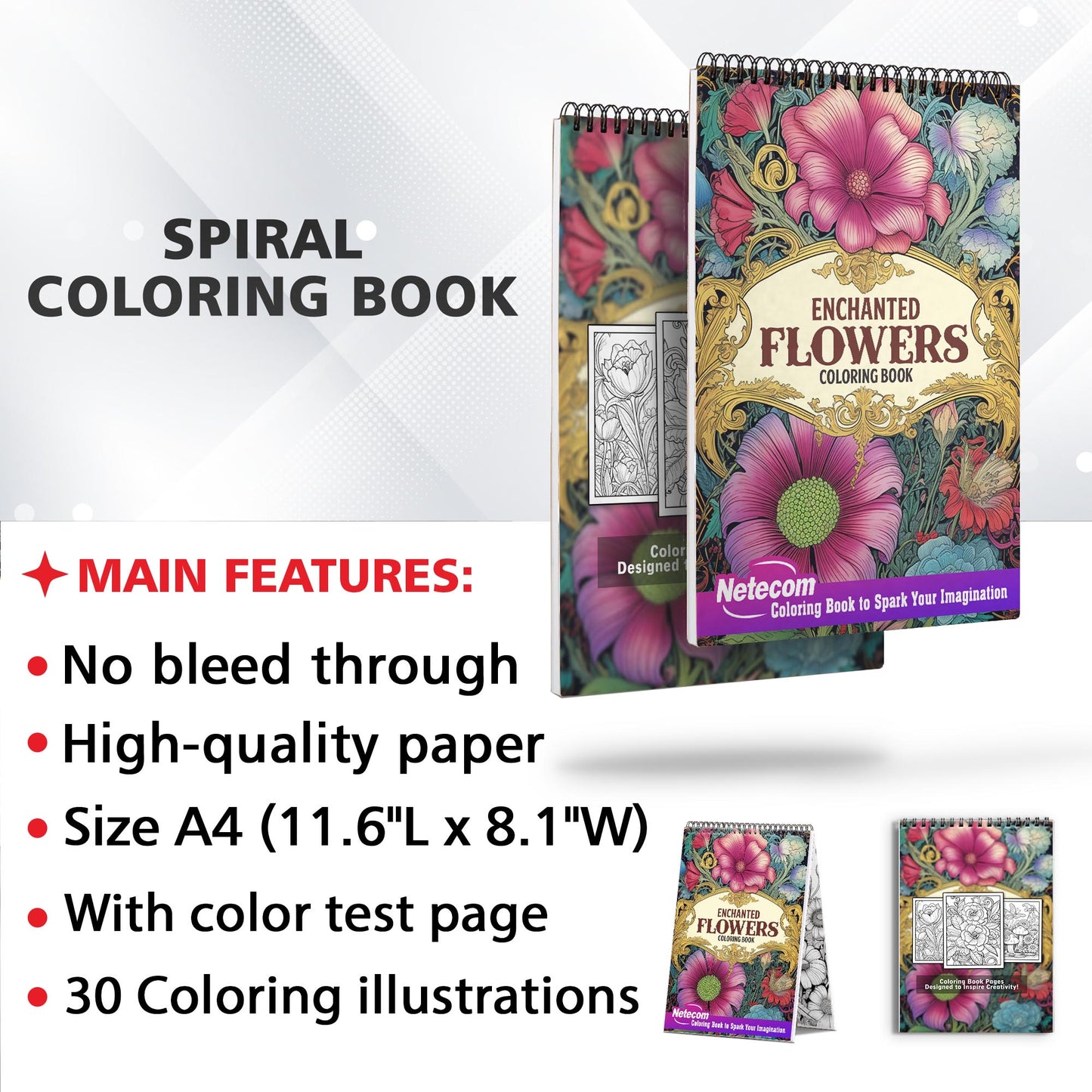 Enchanted Flowers Spiral Bound Coloring Book, Step into a World of Imagination with 25+ Whimsical Flower Illustrations | Relaxation, Mindfulness, and Fun for All Ages | Perfect Gift for Fantasy and Flower Fans