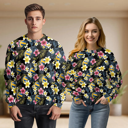 Volleyball Flower Sweatshirt, 3D All Over Print Floral Volleyball Crewneck Pullover for Men Women, Volleyball Player Gift - Netecom