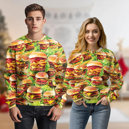 Delicious Hamburger Sweatshirt, 3D All Over Print Fast Food Crewneck Pullover for Men Women, Burger Lover Gift - Netecom